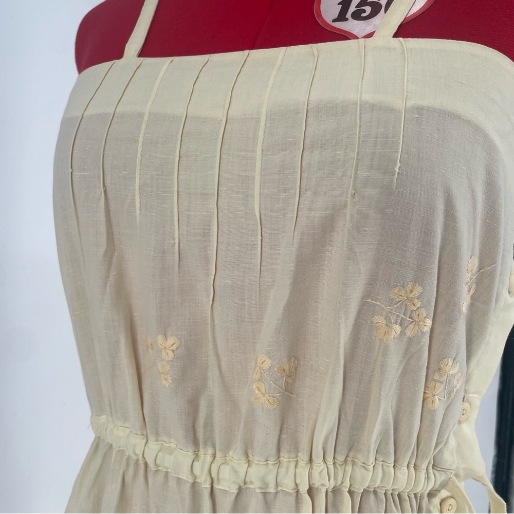 Vintage Pastel Yellow Side Button Drawstring Waist Midi Sundress - Picture 9 of 11